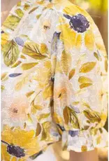 Ruffled V Neck Floral Print and Embroidery Top