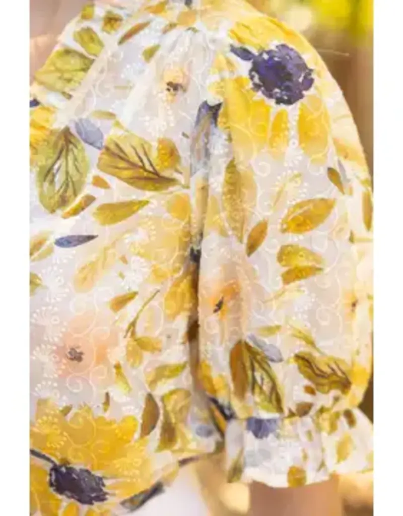 Ruffled V Neck Floral Print and Embroidery Top