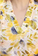 Ruffled V Neck Floral Print and Embroidery Top