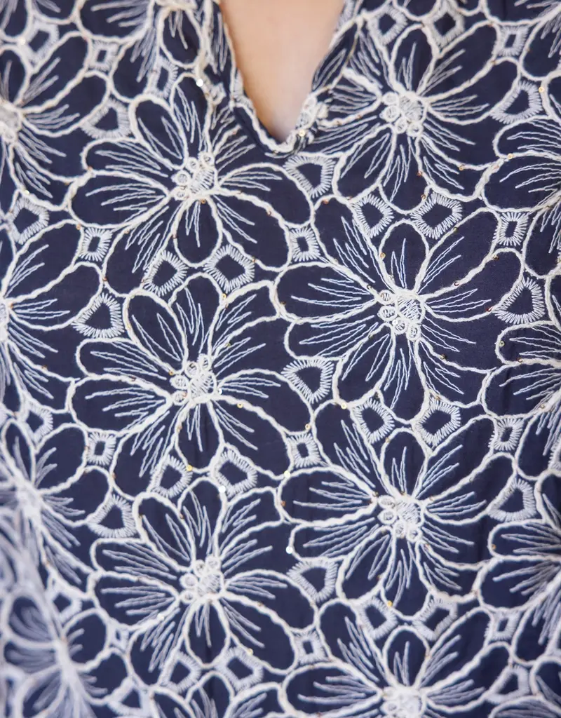 Back Bow Detailed Floral Embroidered Top