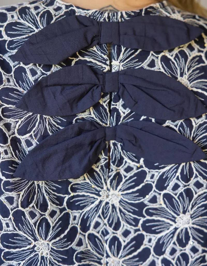 Back Bow Detailed Floral Embroidered Top