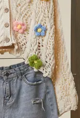 Floral Crochet Cardigan with Button Closure