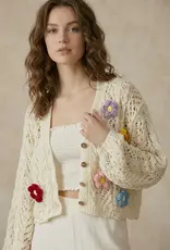Floral Crochet Cardigan with Button Closure