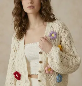Floral Crochet Cardigan with Button Closure