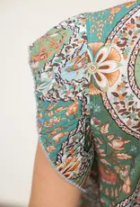 Pleated Sleeve Button Down Floral Printed Top