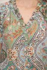 Pleated Sleeve Button Down Floral Printed Top