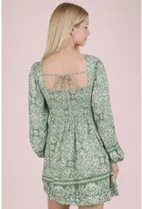 Boho Balloon Sleeve Smocked Dress