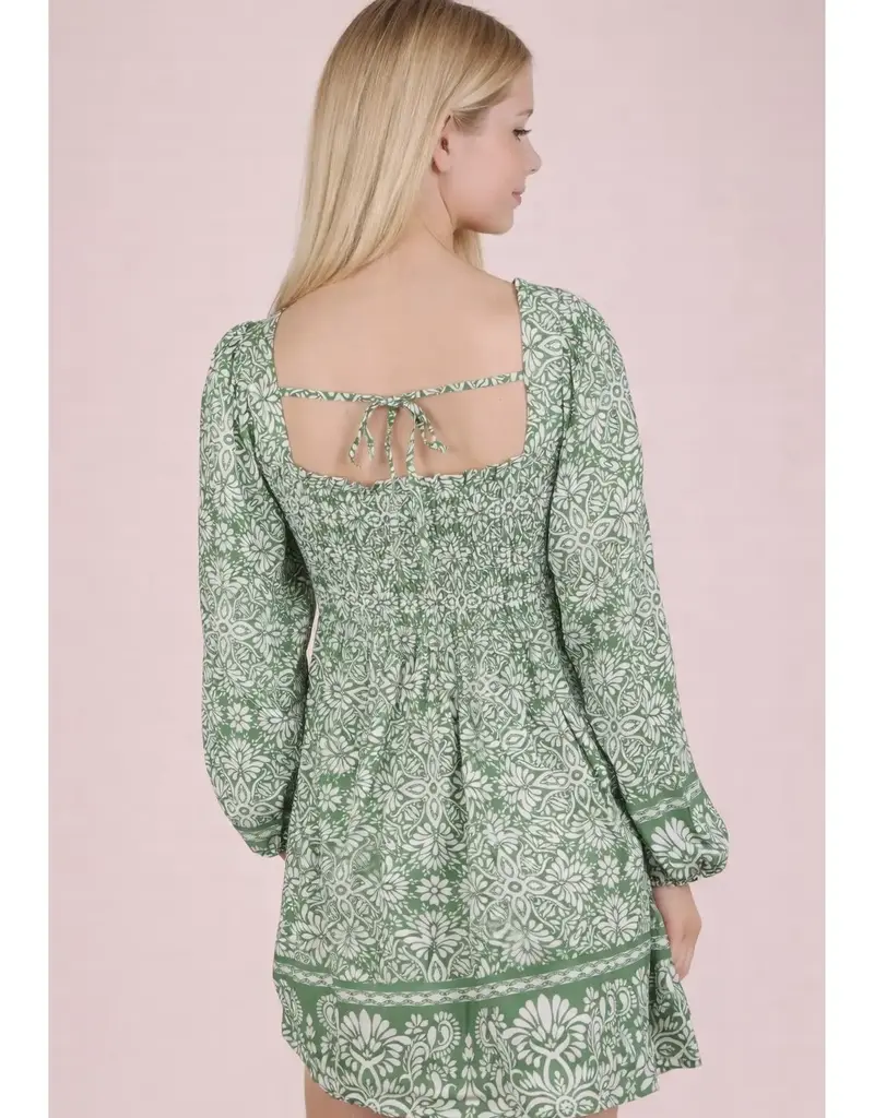 Boho Balloon Sleeve Smocked Dress