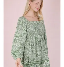 Boho Balloon Sleeve Smocked Dress