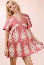 V-Neck Woven Embroidery Detail Dress