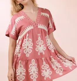 V-Neck Woven Embroidery Detail Dress