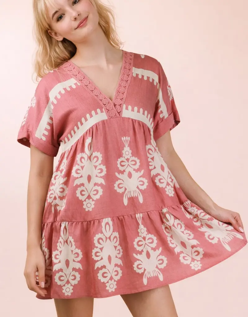 V-Neck Woven Embroidery Detail Dress