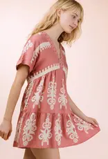 V-Neck Woven Embroidery Detail Dress