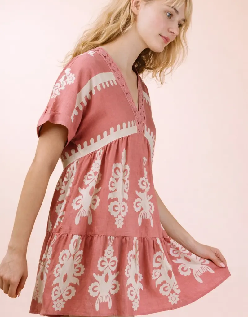 V-Neck Woven Embroidery Detail Dress