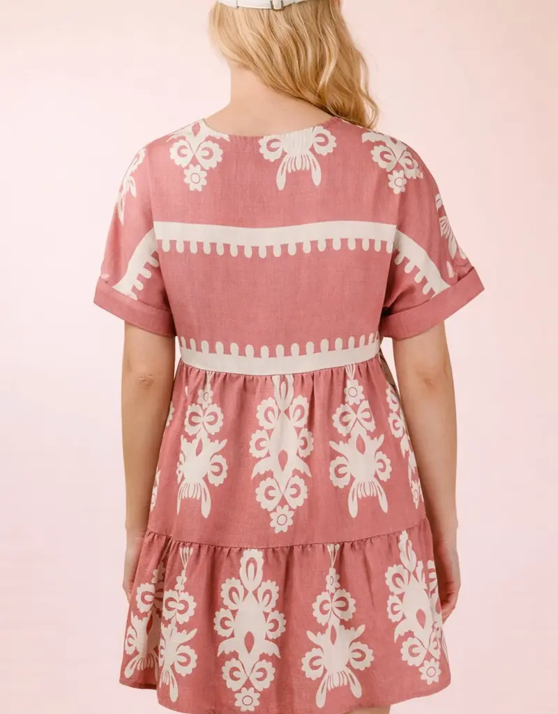 V-Neck Woven Embroidery Detail Dress