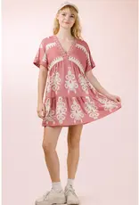 V-Neck Woven Embroidery Detail Dress