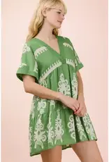 V-Neck Woven Embroidery Detail Dress