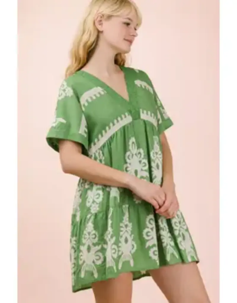 V-Neck Woven Embroidery Detail Dress