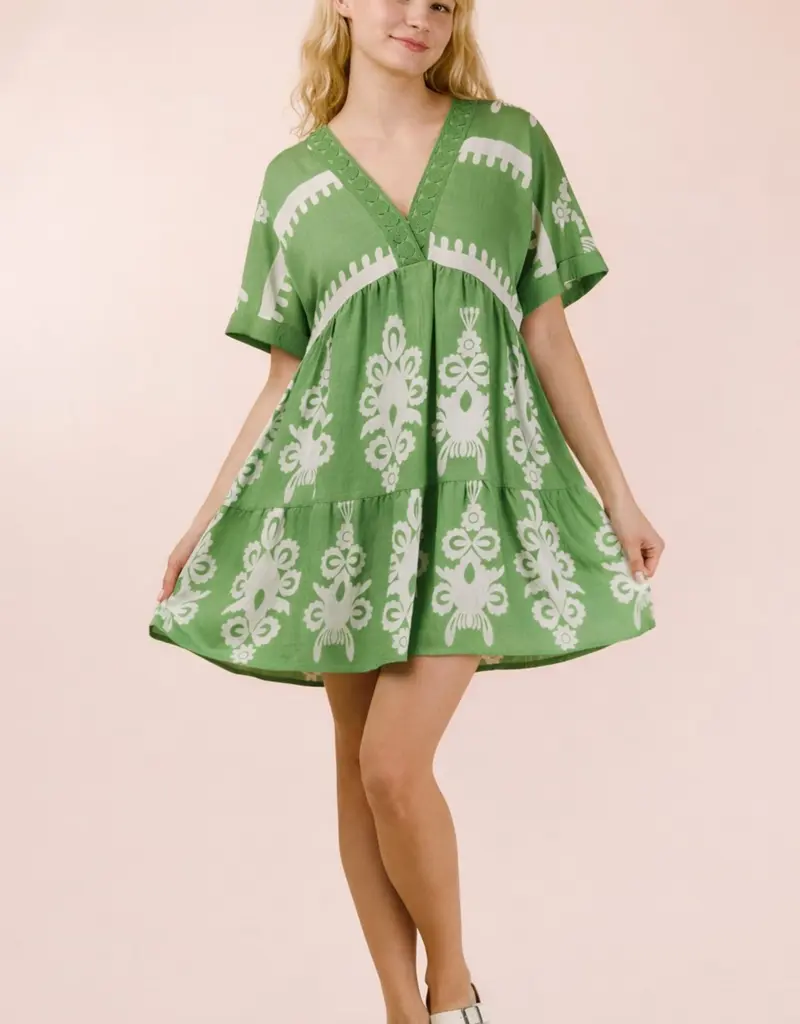 V-Neck Woven Embroidery Detail Dress