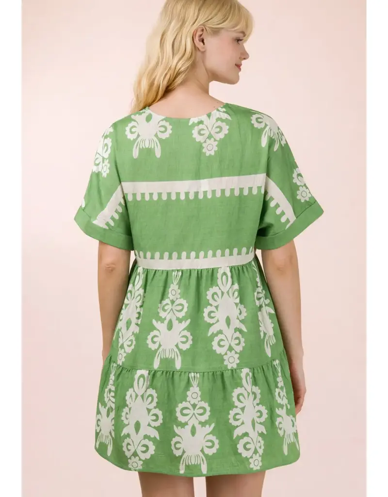 V-Neck Woven Embroidery Detail Dress