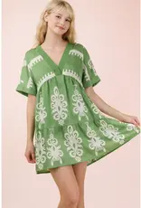 V-Neck Woven Embroidery Detail Dress