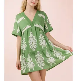 V-Neck Woven Embroidery Detail Dress