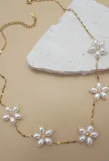 18K Stainless Steel Tarnish Pearl Flower Necklace