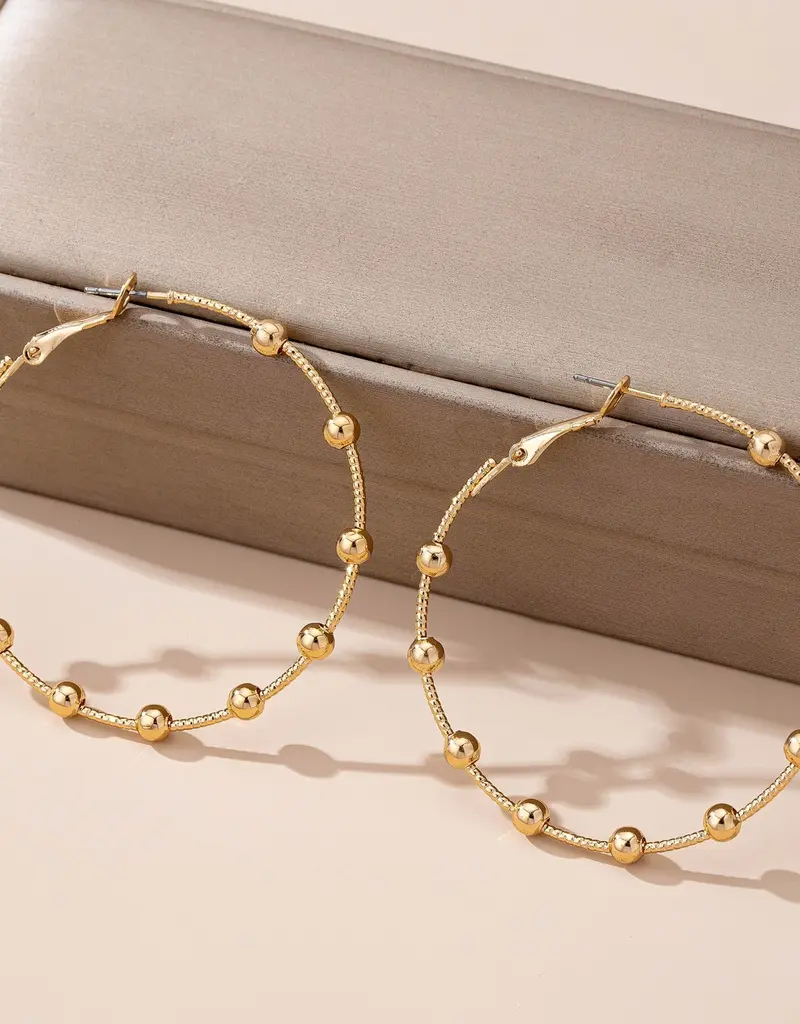 Classic Gold Ball Beaded Station Hoop Earrings