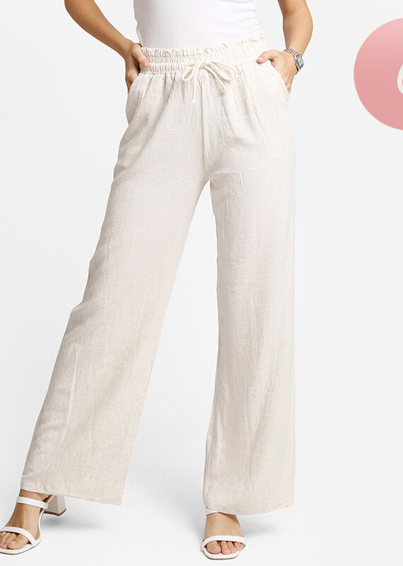 Linen Wide Leg Pant With Tie Waist