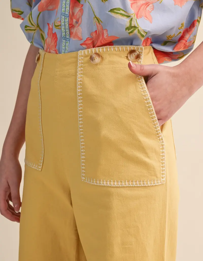 Hannah Wide Leg Pants with Contrast Stitching