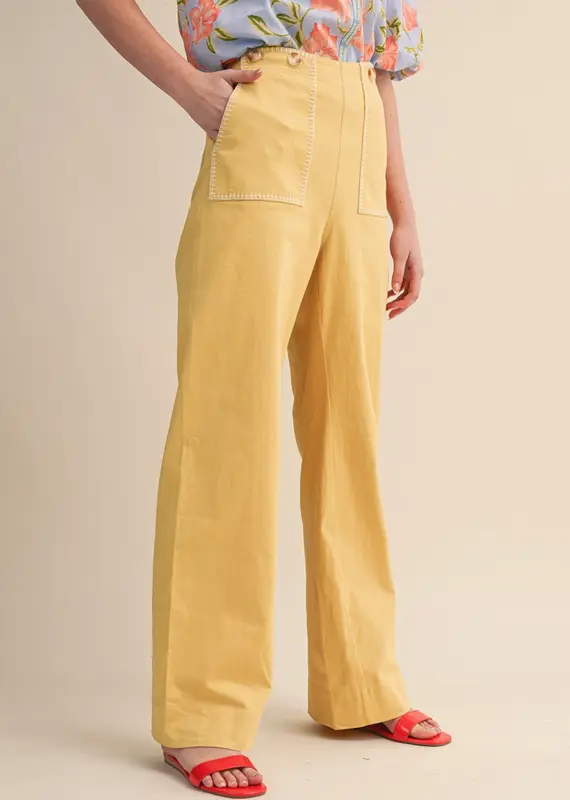 Hannah Wide Leg Pants with Contrast Stitching