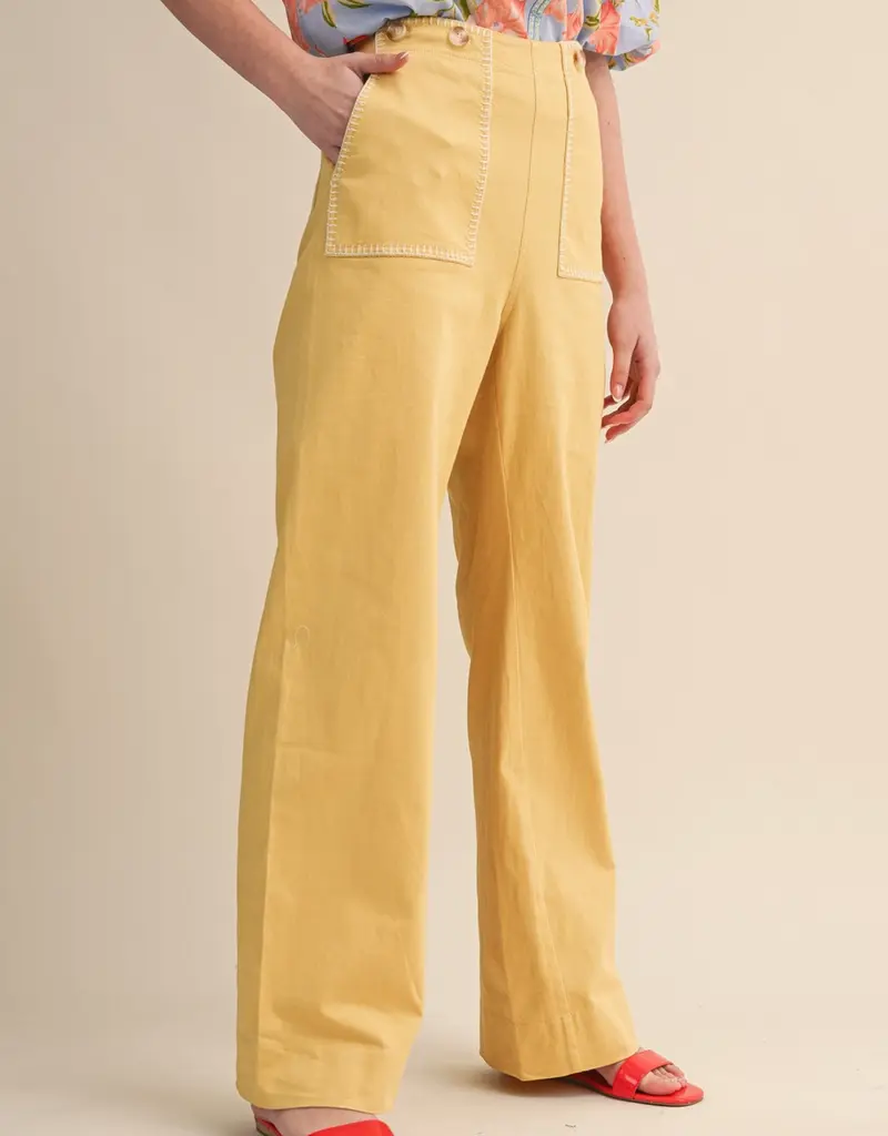 Hannah Wide Leg Pants with Contrast Stitching