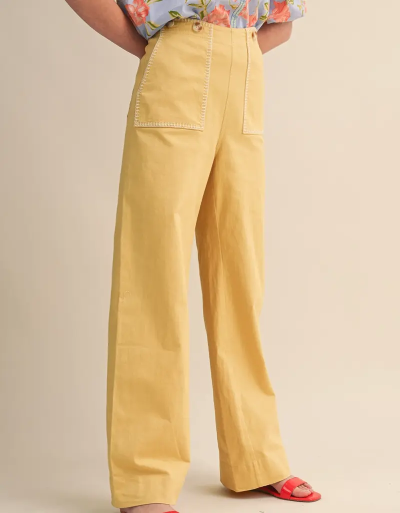 Hannah Wide Leg Pants with Contrast Stitching