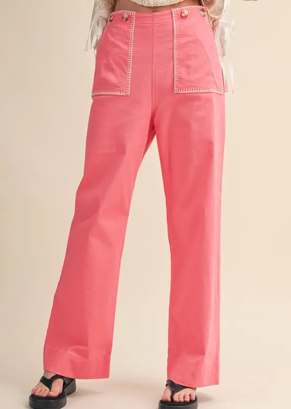 Hannah Wide Leg Pants with Contrast Stitching