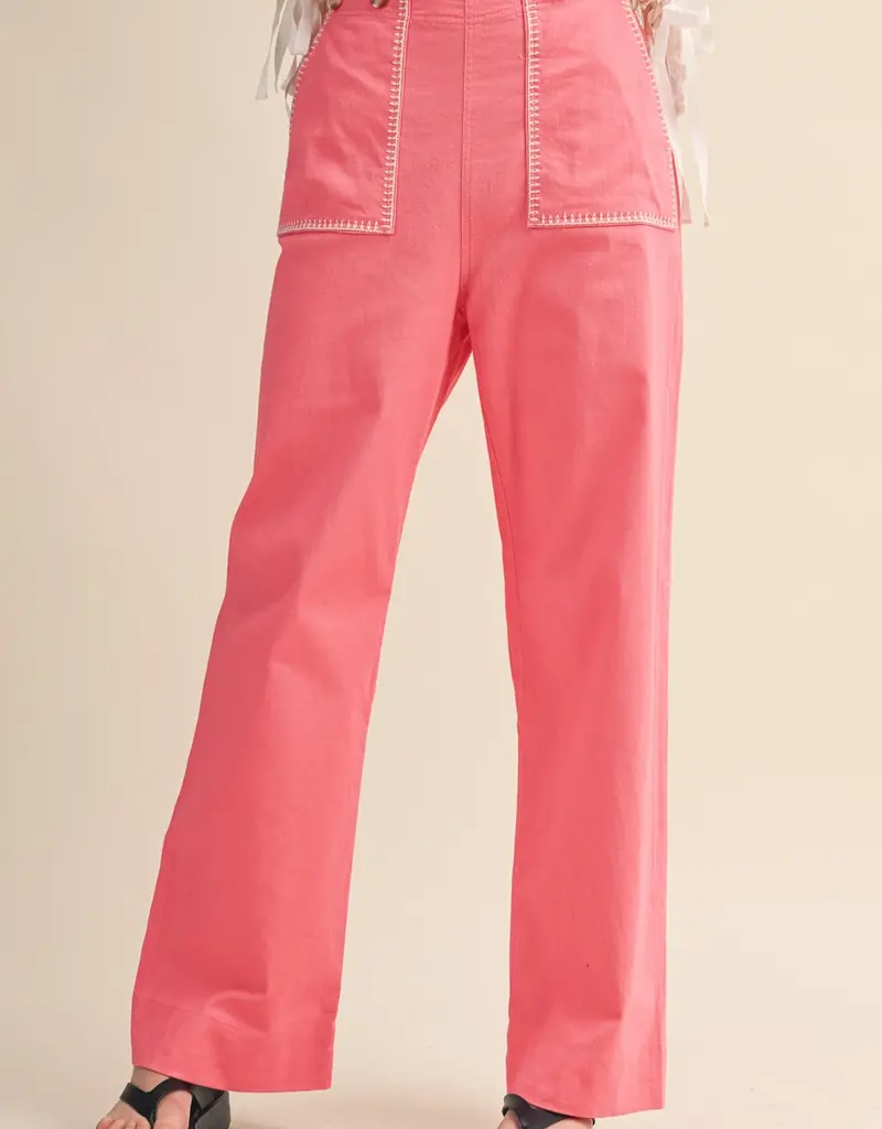 Hannah Wide Leg Pants with Contrast Stitching