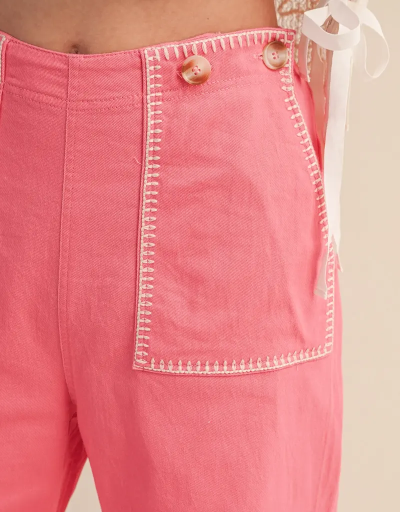 Hannah Wide Leg Pants with Contrast Stitching