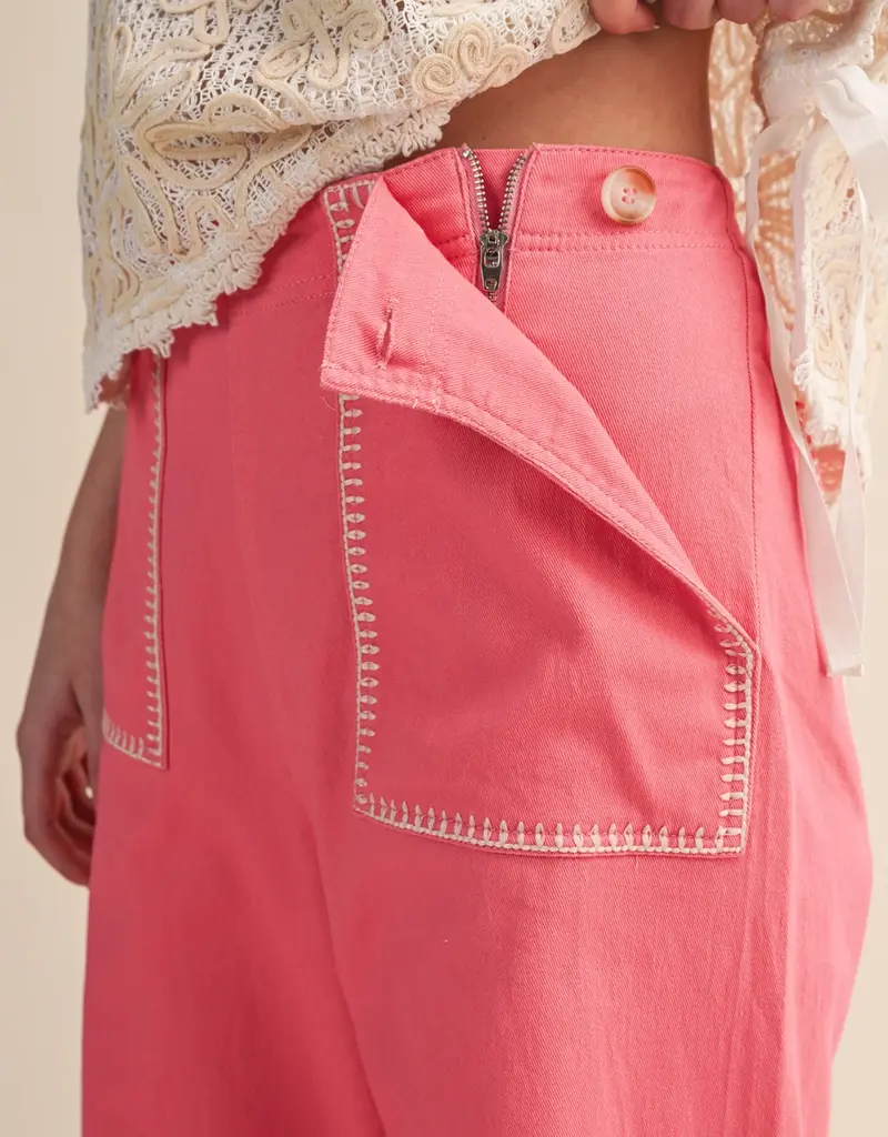 Hannah Wide Leg Pants with Contrast Stitching