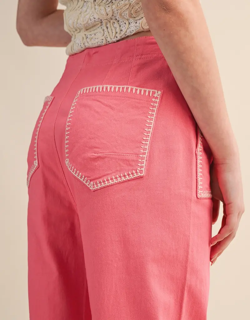 Hannah Wide Leg Pants with Contrast Stitching