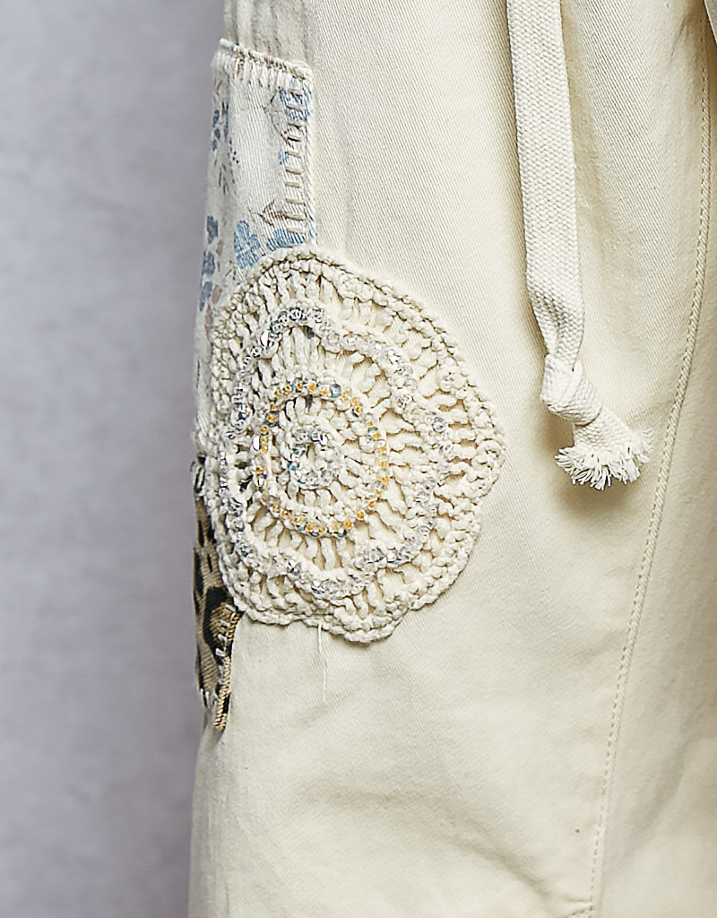 Twill Denim Patchwork Straight Pants