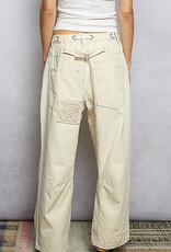Twill Denim Patchwork Straight Pants