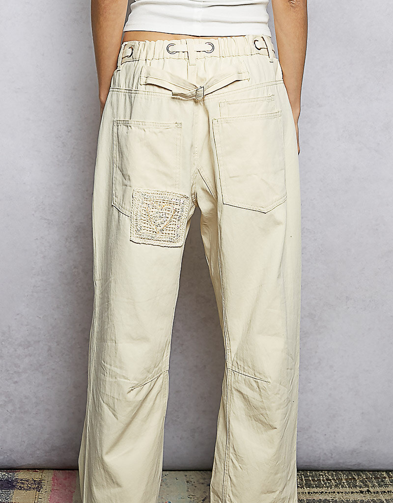 Twill Denim Patchwork Straight Pants