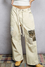 Twill Denim Patchwork Straight Pants