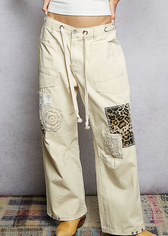 Twill Denim Patchwork Straight Pants