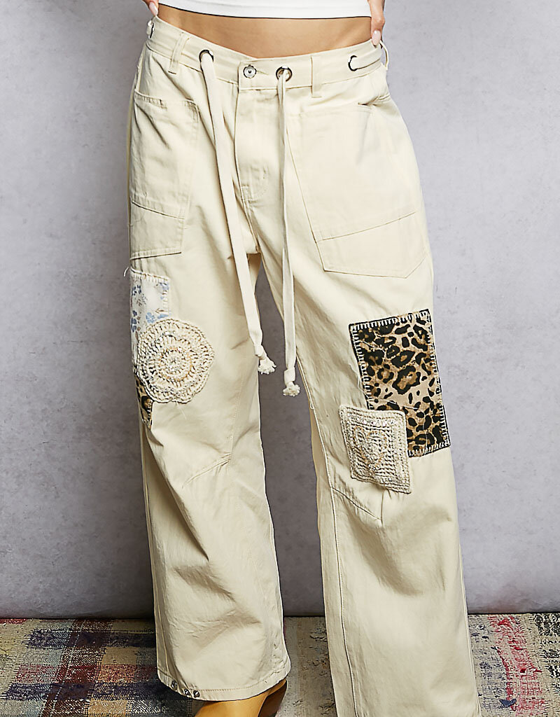 Twill Denim Patchwork Straight Pants