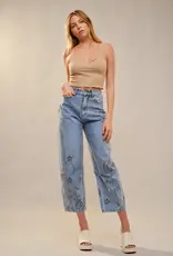 Barrel Leg Denim Jean With Embroidery Cut Out Detail