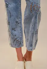 Barrel Leg Denim Jean With Embroidery Cut Out Detail