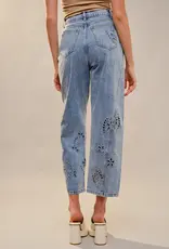 Barrel Leg Denim Jean With Embroidery Cut Out Detail