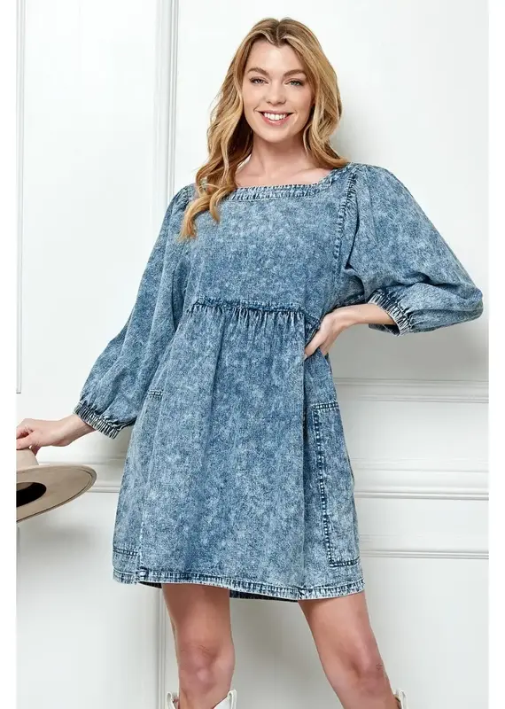 Danielle Denim Dress With Oversize Pockets Detail
