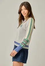 Fish Design Stripe/Block Pullover Sweater