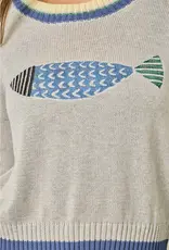 Fish Design Stripe/Block Pullover Sweater